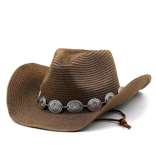 Cowboy Hat – Woven Straw, Silver Concho Western Style