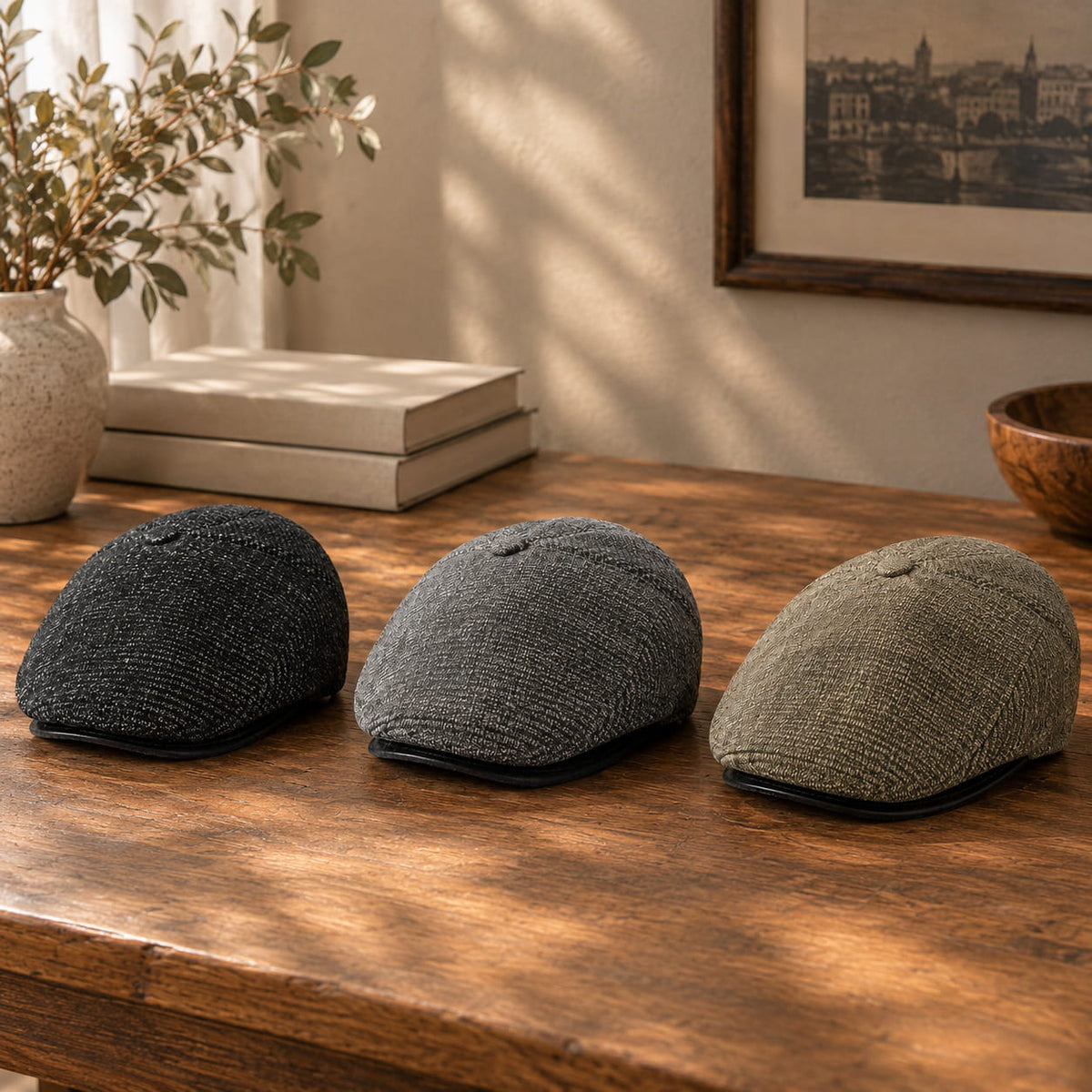 Flat Cap – Herringbone Weave, Ear-Flap Style