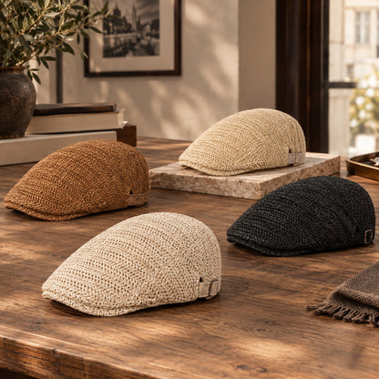 Flat Cap – Hollow Woven Straw-Look, Breathable Style