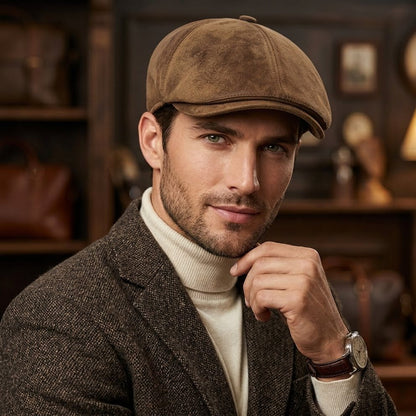 Flat Cap – Leather-Look, Vintage Adjustable Style