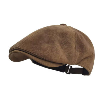 Flat Cap – Leather-Look, Vintage Adjustable Style