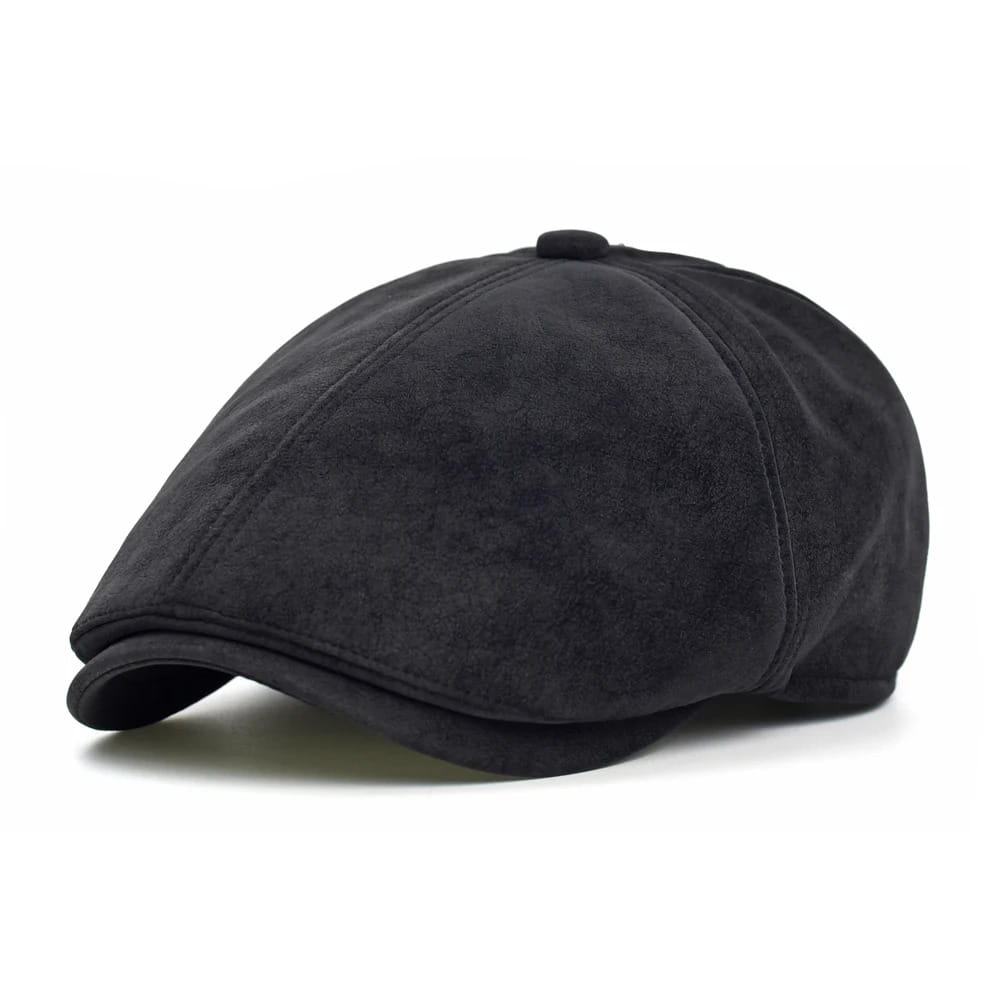 Flat Cap – Leather-Look, Vintage Adjustable Style