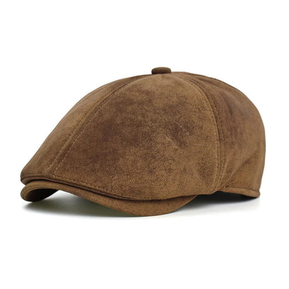 Flat Cap – Leather-Look, Vintage Adjustable Style