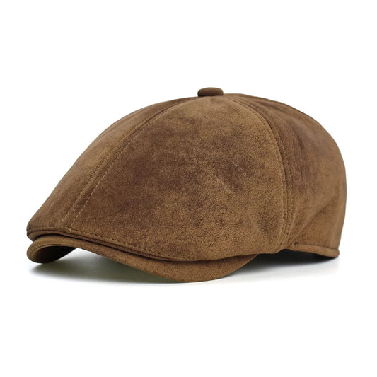 Flat Cap – Leather-Look, Vintage Adjustable Style