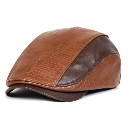 Flat Cap – Leather Splice, Croc-Textured Edge