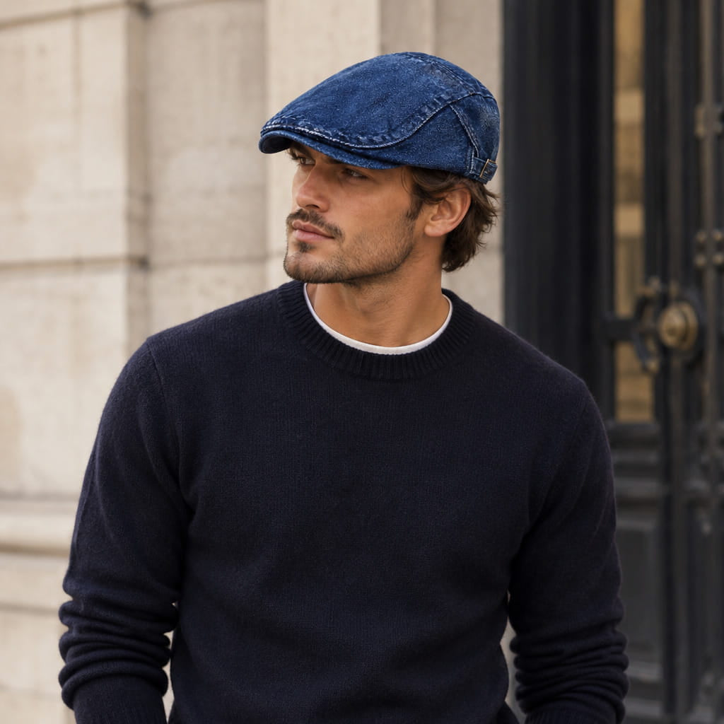 Flat Cap – Washed Denim, Casual Edge