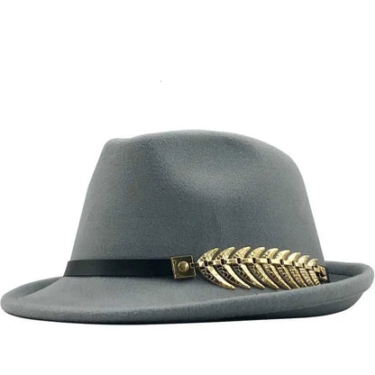 Fedora Trilby Hat – Classic Wide Brim With Gold Leaf Accent