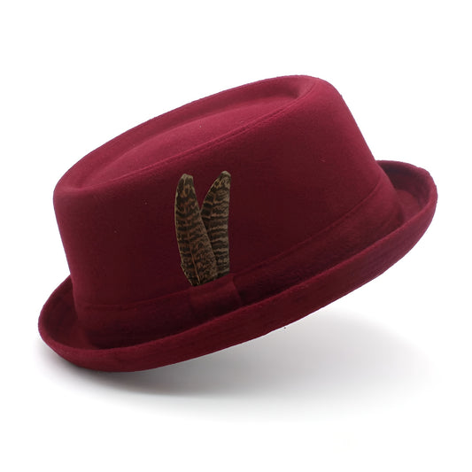 Pork Pie Wool Hat – Vintage Style With Feather Accent