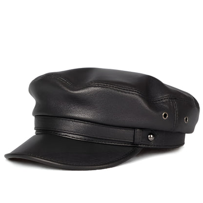 Leather Sailor Cap – Genuine Sheepskin With Short Brim