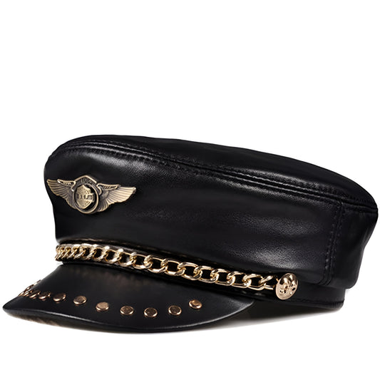 Punk Rock Leather Sailor Cap – Chain & Eagle Badge Edition