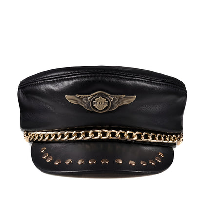 Punk Rock Leather Sailor Cap – Chain & Eagle Badge Edition