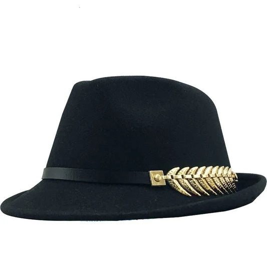 Fedora Trilby Hat – Classic Wide Brim With Gold Leaf Accent