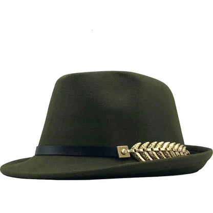 Fedora Trilby Hat – Classic Wide Brim With Gold Leaf Accent