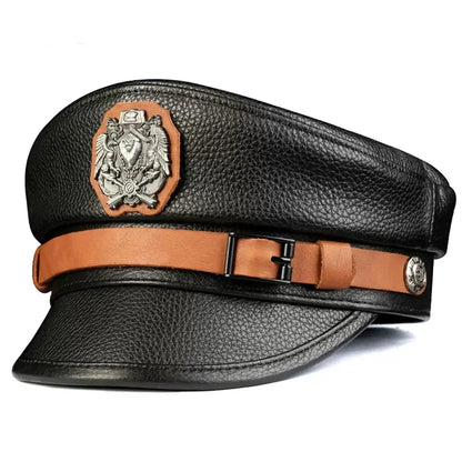 Leather Sailor Cap – Cowhide Badge & Contrast Strap