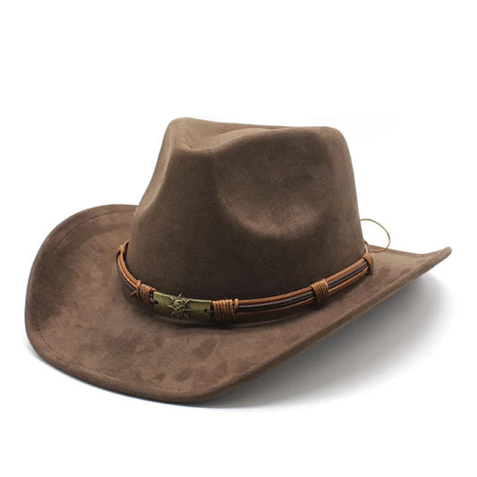 Cowboy Hat Suede With Bull Head Decor
