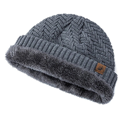 Beanie – Chevron Knit with Fur Lining