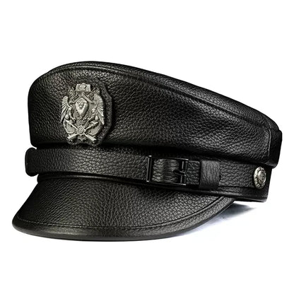 Leather Sailor Cap – Cowhide Badge & Contrast Strap