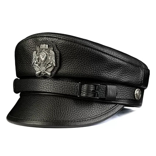 Leather Sailor Cap – Cowhide Badge & Contrast Strap