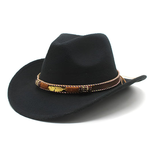 Cowboy Hat – Leather Band with Gold Feather