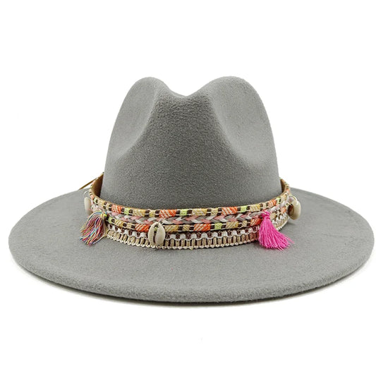Fedora Hat – Bohemian Shell & Tassel Band