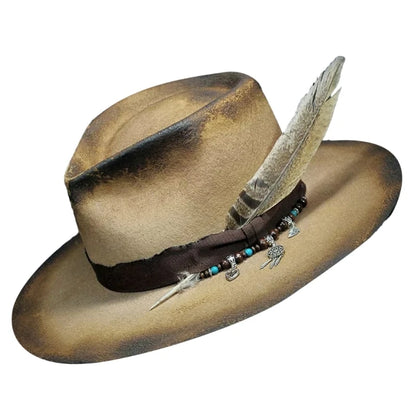 Wool Felt Cowboy Hat with Feather – Distinctive Western Flair