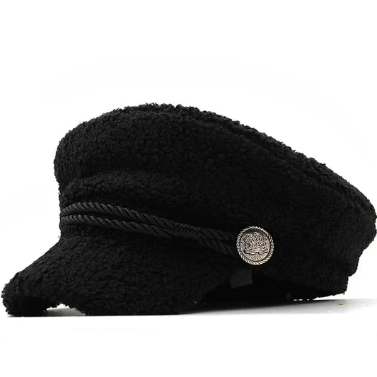 Textured Lamb Wool Sailor Cap – Soft & Stylish Octagonal Design