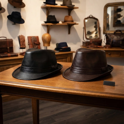 Trilby Hat – Black Faux Leather Urban Style