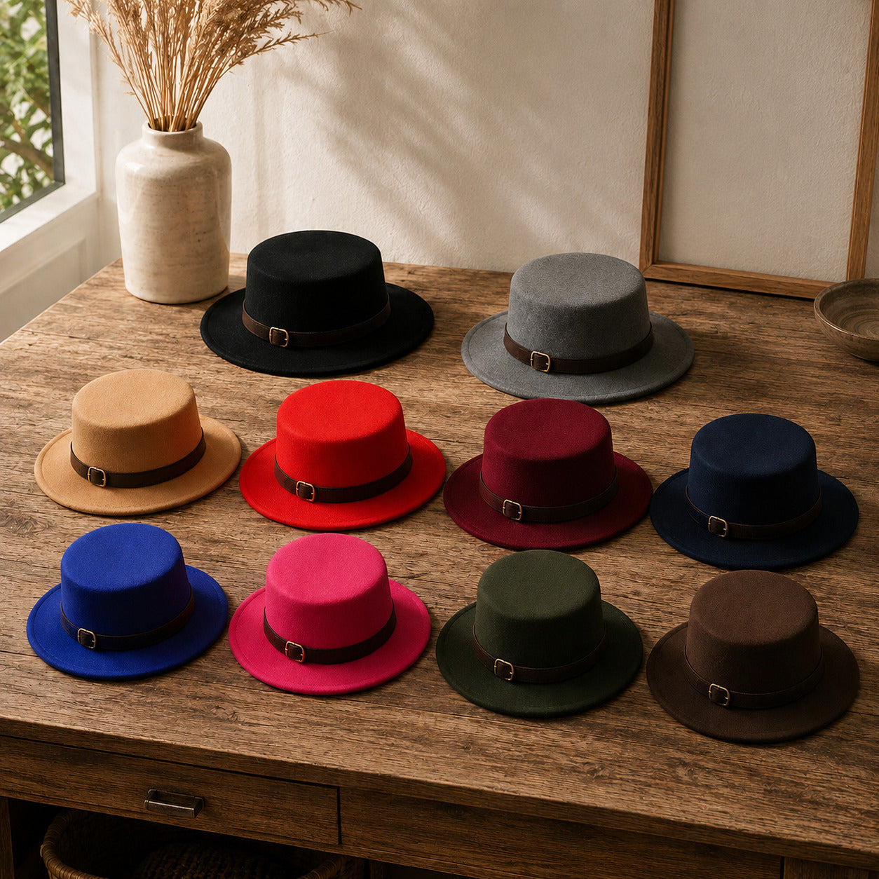 Flat Crown Fedora Hat – Refined Buckle Accent