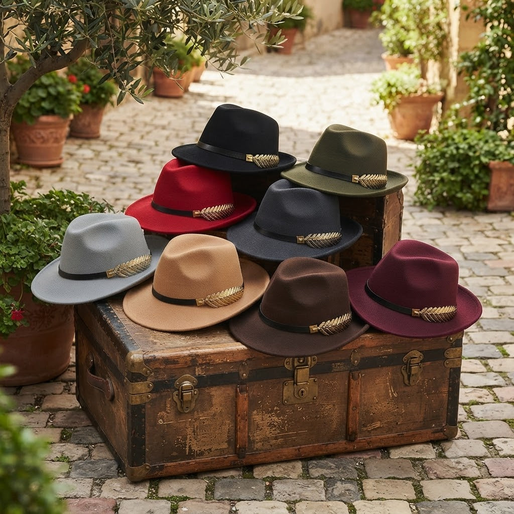 Fedora Trilby Hat – Classic Wide Brim With Gold Leaf Accent