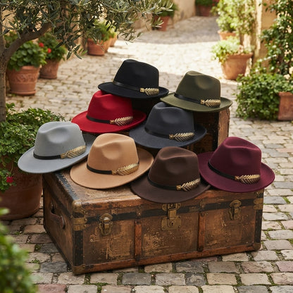 Fedora Trilby Hat – Classic Wide Brim With Gold Leaf Accent
