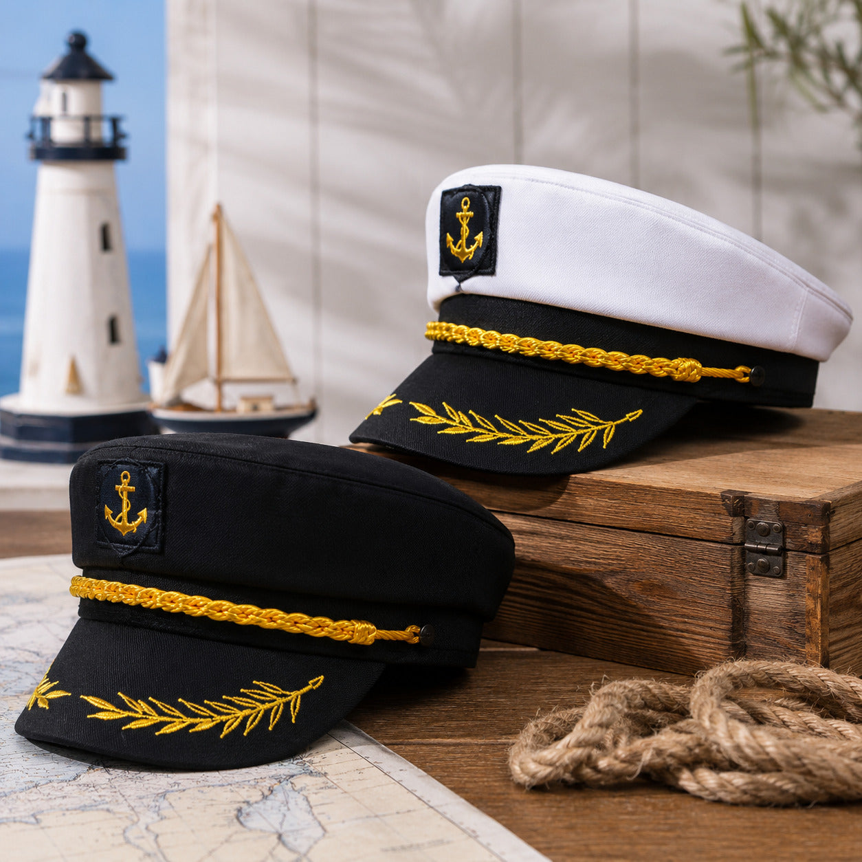 Sailor Cap – Embroidered Leaf & Braided Cord Design