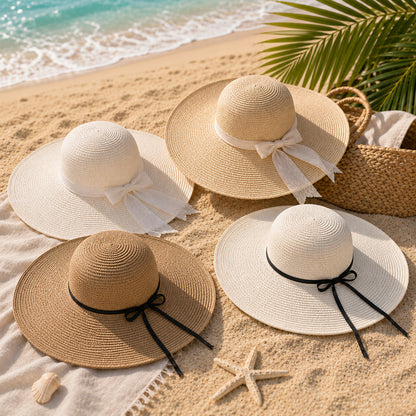 Straw Hat – Wide Brim & Delicate Bow For Summer Days