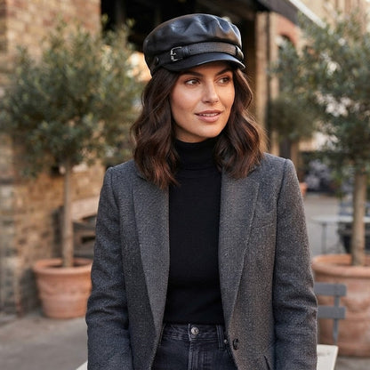 Leather Sailor Cap – Soft Cowhide With Belted Accent
